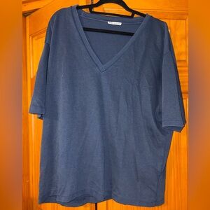 Zara Women's Deep Blue V-Neck Short Sleeve Tee